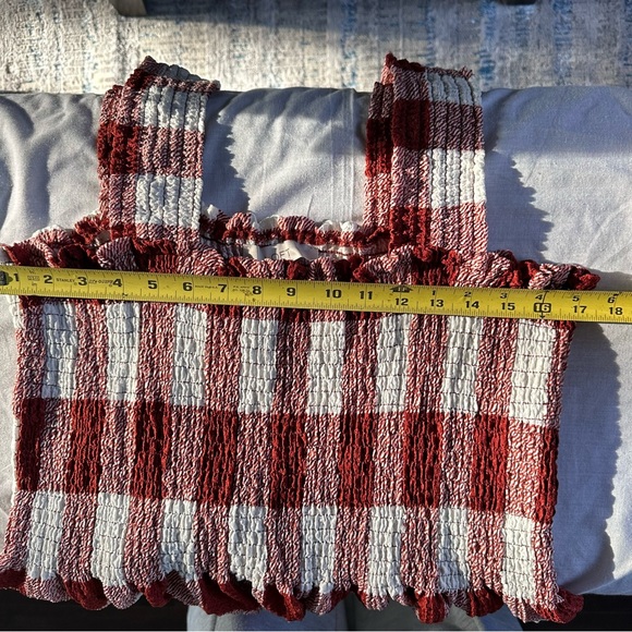 LOFT Burgundy Red & White Gingham Smocked Peplum Tank Top NWT Size L - Picture 7 of 9